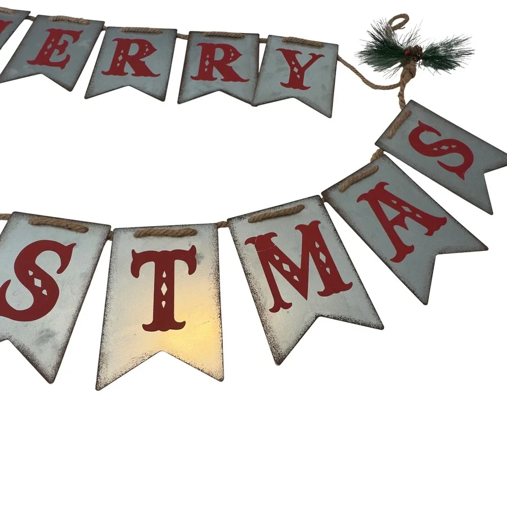 Merry Christmas Galvanized Metal Banner Rustic‎ Farmhouse Holiday Bunting 42in